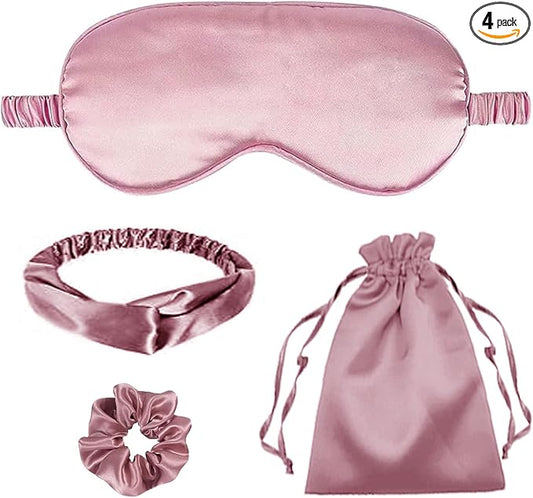 4Pcs Silk Sleep Masks Satin Eye Mask Silky Eyes Cover Blindfold Eyeshade Headband Scrunchies Pouch Bags Bridesmaid Gifts