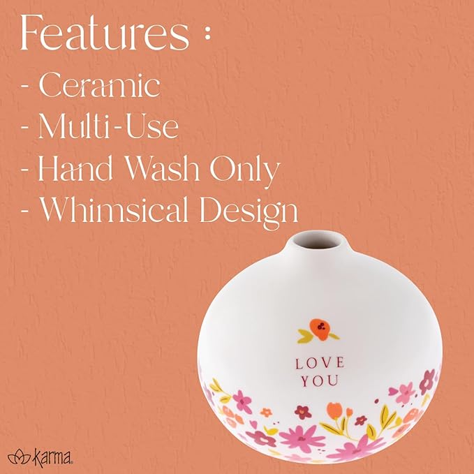 Karma, White Medium Bud Ceramic Flower Vases for Rustic Home Decor, Mini Vases for Modern Farmhouse Decor, Living Room, Mantel and Entryway Decor, Better Place