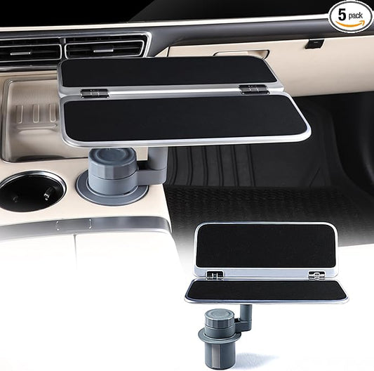 360° Rotating Folding Cup Holder Table, Steering Wheel Tray, Car & Laptop Desk - Car Accessories for Women & Men, Fit Tesla Model Y/3/S/Explorer/Maverick (Foldable Car Table Board (Black))