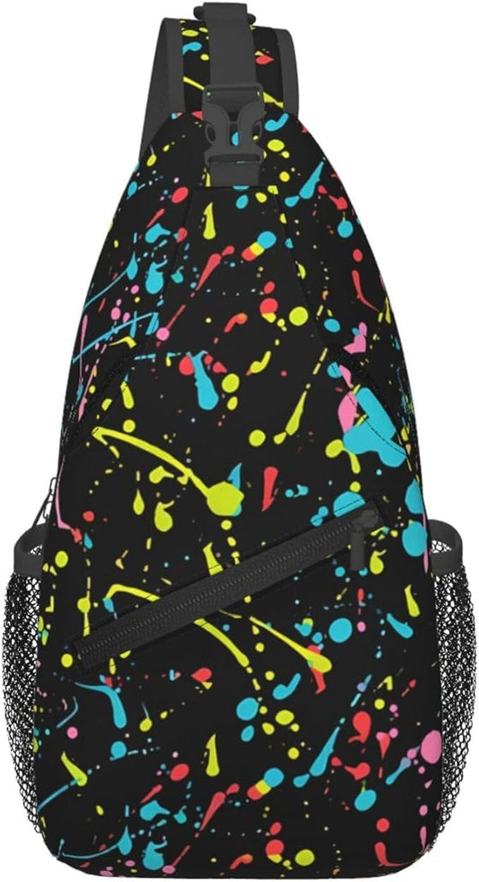 QFXUYNG Neon Paint Splatter Adult Sling Bag Unisex Chest Bags Crossbody Backpack Casual Daypacks Shoulder Bag for Women Men Cycling Hiking Travel