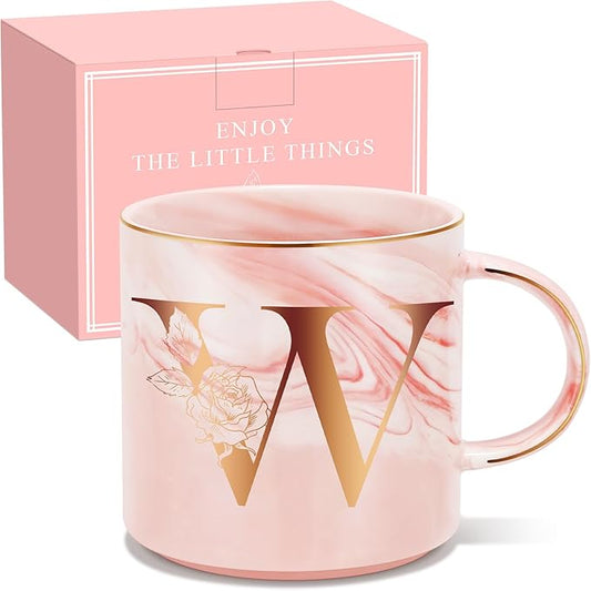 Valentines Day Gifts for Her, Anniversary Birthday Galentines Gifts for Women Mom Grandma Friend Sister Wife Teacher Coworker, Personalized Initial Customized Gift Monogrammed A-Z Coffee Mug 12 OZ(W)