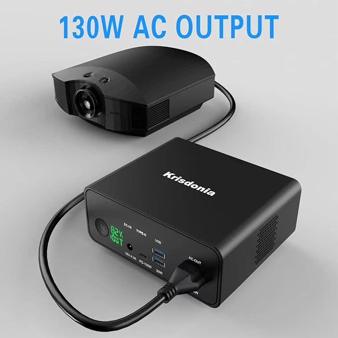 Krisdonia 130W Portable Power Bank, 148WH/40000mAh Portable Laptop Charger Battery Backup with 110V AC Socket/ 100W Type-C Port/2 USB QC3.0 for CPAP Outdoor Camping Trip Hunting Emergency
