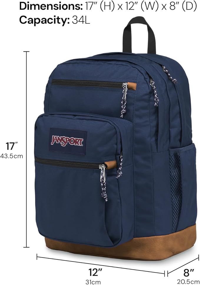 JanSport Cool Backpack, with 15-inch Laptop Sleeve - Large Computer Bag Rucksack with 2 Compartments, Ergonomic Straps, Navy
