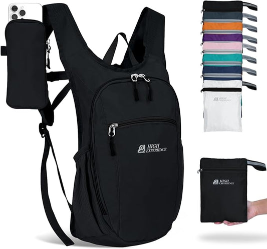 HIGH EXPERIENCE Hiking Backpack 10L/15L Small Daypack Lightweight Packable Travel Foldable Water Resistan for Women Men (Black, 15L)