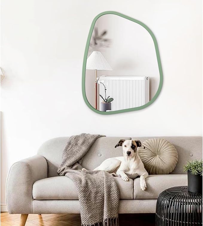 Asymmetrical Mirror for Wall Irregular Accent Wood Frame Modern Unique Wall Mirror Decorative Vanity Bathroom Living Room Bedroom Entryway Hallway Artistic Wavy Mirror Large 26"x18"