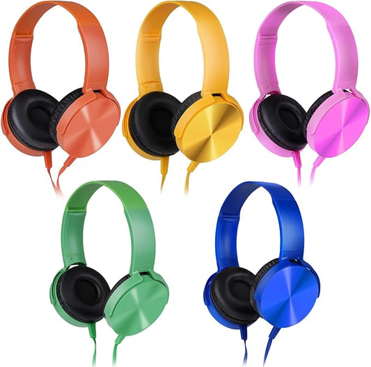 Kids Headphones Bulk 5 Pack for School Classroom Students K-12, Wholesale Wired Durable Headphones for Children Toddler Boys Girls Computer Chromebook Laptop PC (LS450, 5 Mixed)