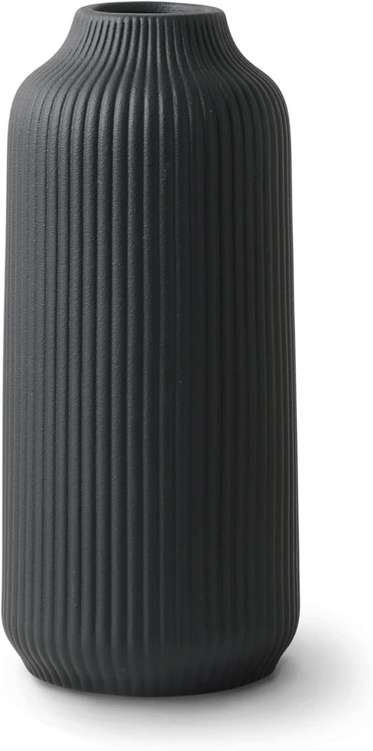 Ceramic Vase in Nordic Style, Decovase Large for Pampas Grass as Boho Deco, Vase Black Matt 8 inch for Flowers, Scandinavian Design Home Decoration for Fresh Flowers, Dried Flowers (Size M)