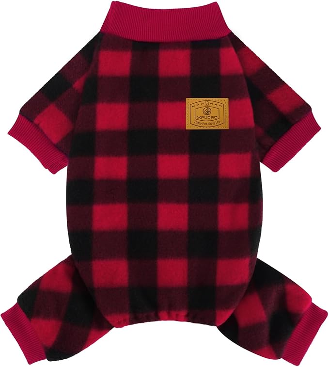 XPUDAC Dog Christmas Pajamas Plaid Doggie Clothes for Small Medium Dogs Girl Boy Fleece Dog Sweater for Winter Christmas(Small)