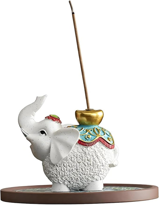 Lucky Elephant Incense Holder - Handmade Burner with Ash Tray for Meditation Yoga, Home Decor & Spiritual Gifts