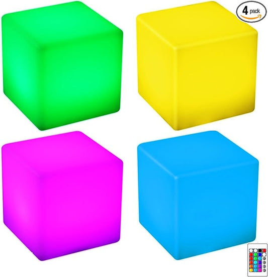 Frienda 4 Pcs Light up Cubes Cool Cosmic Cube Lights 16 Colors LED Mood Lamp Waterproof LED Light Cube for Nursery Home Patio Party Decor (4 Inch)