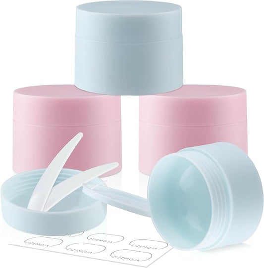 Travel Size Containers, 1OZ Small Plastic Containers with Lids, Travel Container for Creams, Lotion, Toiletries, Makeup (2PCS Blue and 2PCS Pink Plastic Jars)