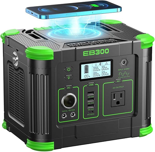 300W Portable Power Station, 288.6Wh Solar Generator 600W Peak Solar Generator with PD 60W USB-C, 5W Wireless Charger & SOS LED Light for Camping, RV Travel, Home Emergency & Outdoor Adventures