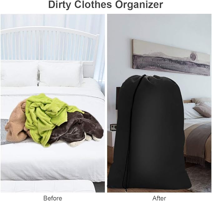2 Pack Heavy Duty Large Laundry Bag 28x45 inch Extra Hamper Bag Dirty Clothes Organizer Drawstring Cloth Laundry Bag for Travel Camp Home College Dorm Black