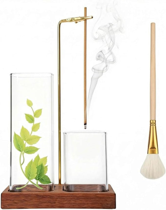 Incense Holder for Sticks, Incense Burner with Glass Ash Catcher, Incense Sticks Storage and Anti-Ash Flying, for Yoga Spa Meditation Home Decor Office
