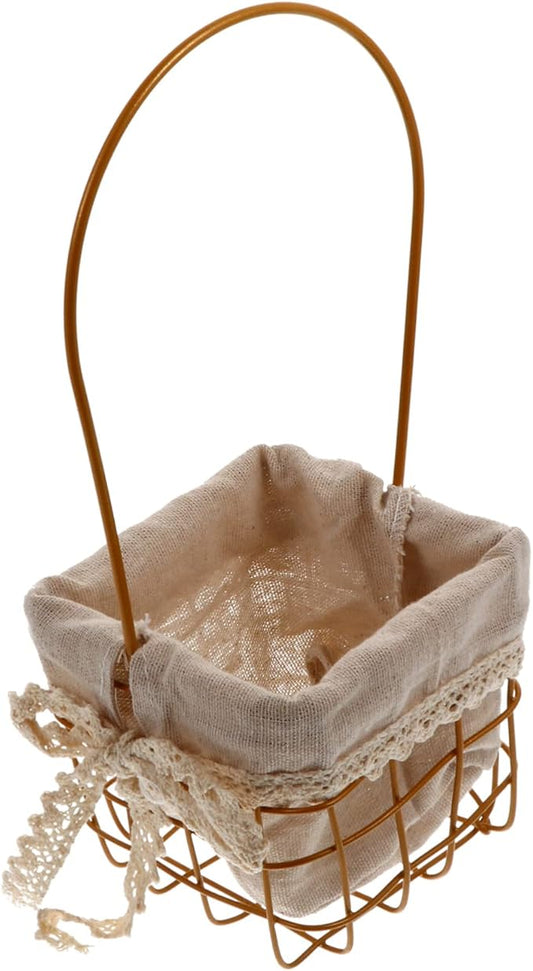 Iron Decorative Storage Basket Handle for Home and Garden Multi-functional Floral Arrangement Container Rustic Style Wire Handbasket for Living Room and Office Decor