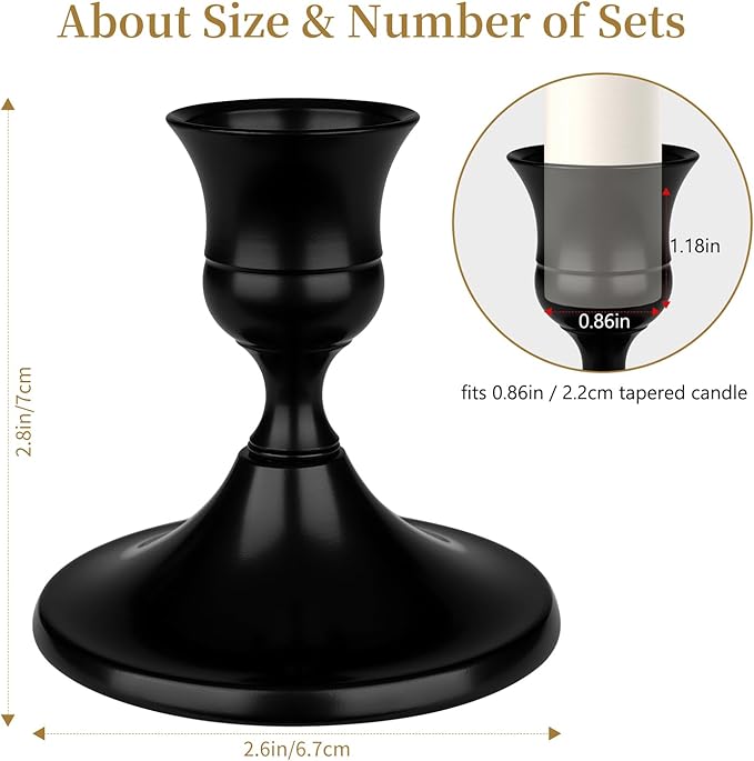 Black Candle Holder Taper Candle Holders, Set of 12 Candlestick Holders Decor for Home Decor, Metal Taper Candleholder for Fall Thanksgiving Halloween Christmas Table Fireplace Decor (12, Black)