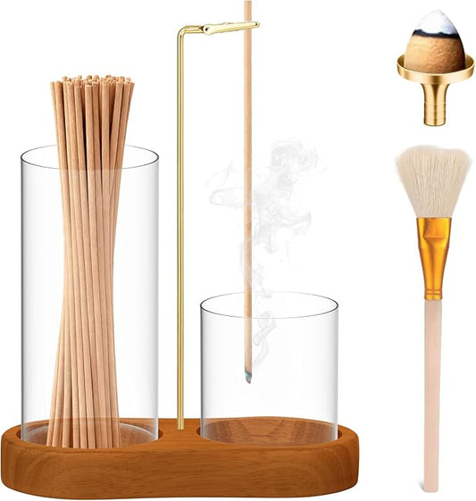 3-in-1 Incense Holder for Sticks, Incense Burner Holder with Glass Ash Catcher & Stick Storage, Bedroom House Yoga Meditation Zen Decor, Spa Gifts for Women, Unique Cozy Home Decor, Natural Wood