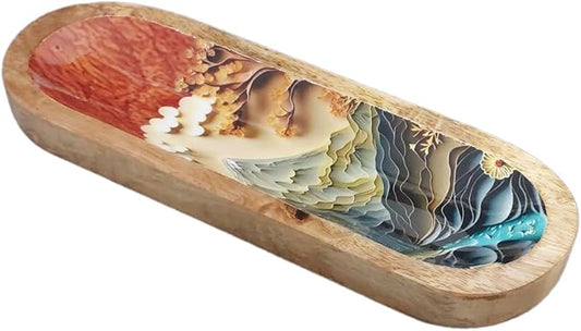 Bless-International Traditional-Handmade-Tray-Burner Wooden-Trat-Incense-Stick-Holder Ash-Catcher-Stand for-Aromatherapy-Meditation-Yoga (Beautiful Mountains, 11x4x1.22 Inches)