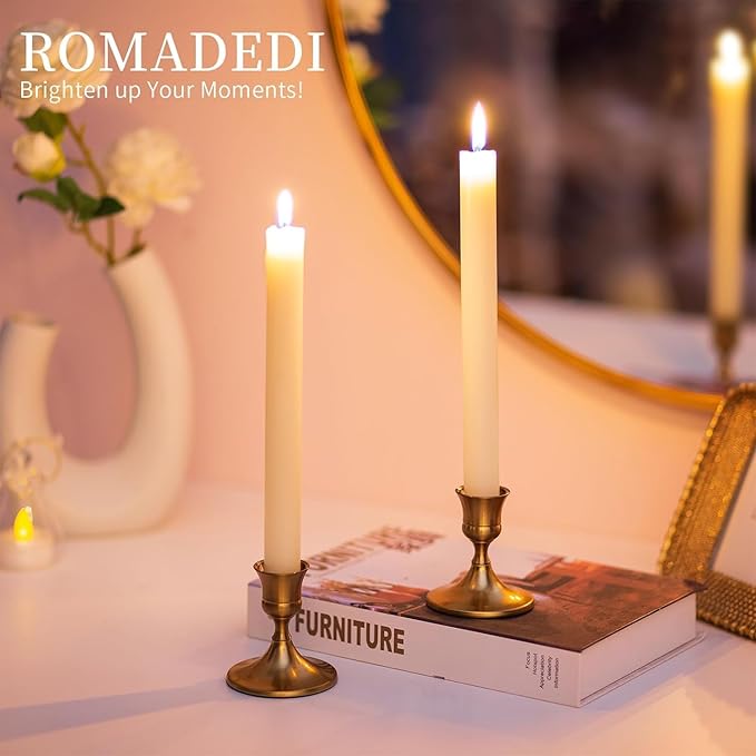 Romadedi Gold Candlestick Candle Holders for Taper, 12 PCS Gold Brass Color Candle Stick Candle Holder for Table Centerpiece, Wedding Reception, Festive Christmas Mantel Decoration or Home Decor