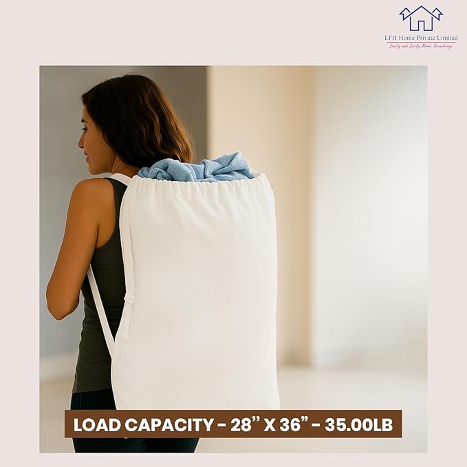 LFH Home Cotton Canvas Extra Large Laundry Bag with Handle, Heavy Duty Drawstring Closure Washable Laundry Bags School Travel, Home, Hotel, College Dorm, Organizer Sack, Toys 28x36-White Thanks Giving