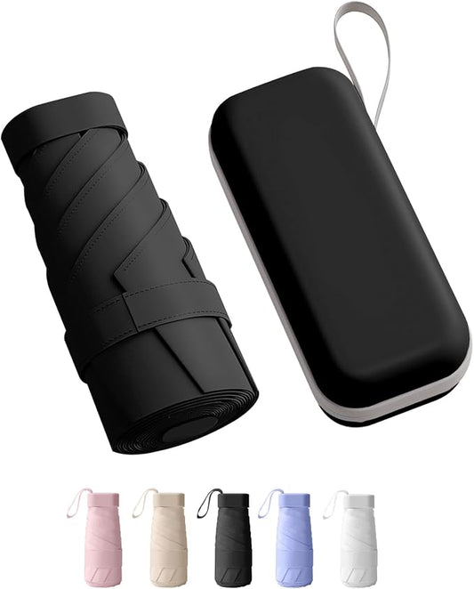 Travel Mini Compact Folding Umbrella with Case - UV Sun & Rain Protection, Lightweight Portable Pocket Umbrella for Women Men Kids, Fits Purse Backpack