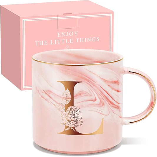Valentines Day Gifts for Her, Anniversary Birthday Galentines Gifts for Women Mom Grandma Friend Sister Wife Teacher Coworker, Personalized Initial Customized Gift Monogrammed A-Z Coffee Mug 12 OZ(L)