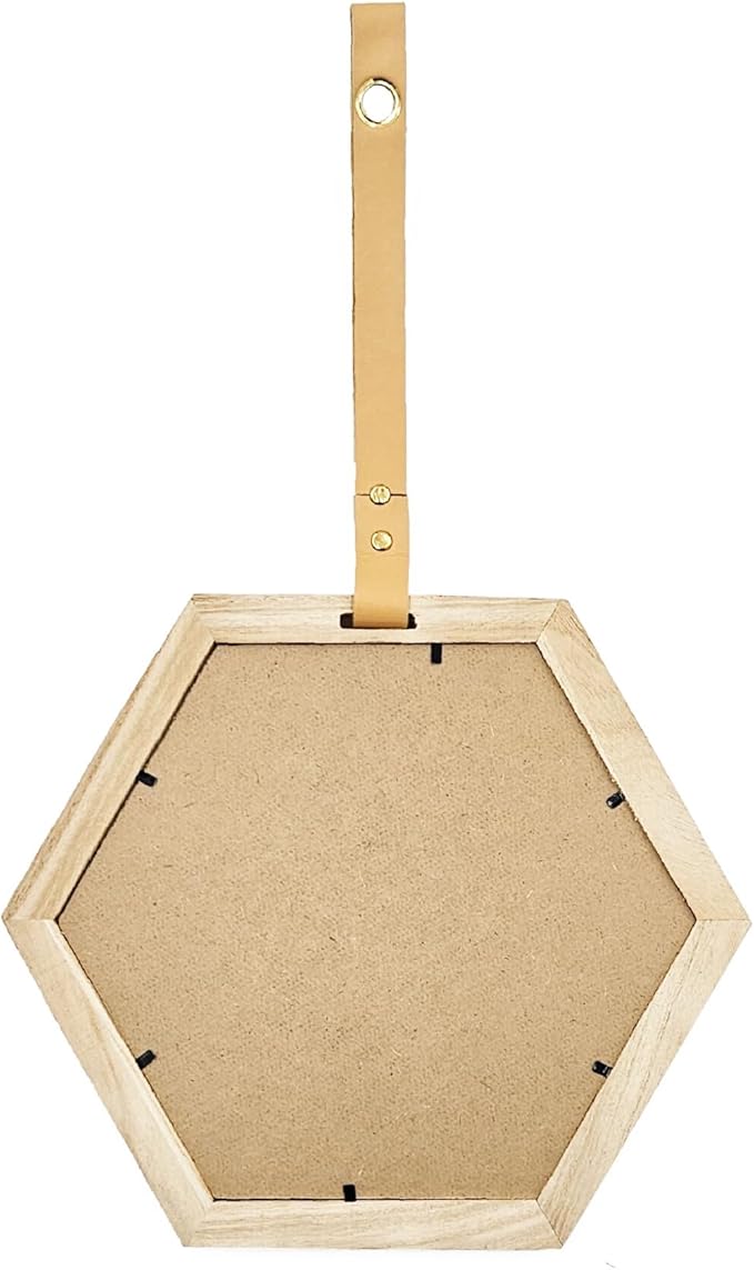 2 Piece 11 x 10 Inches Harlan Hexagon Mirror with Beige Wood Frame, Wall Geometric Mirrors Decor, Hanging Wall Glass Mirror for Home/Bedroom/Living Room/Hallway/Entryway