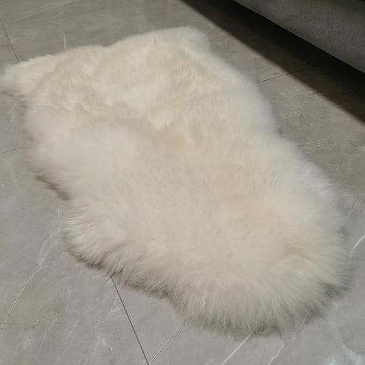 Kopal Genuine Australian Sheepskin Rug, Real Lambskin Area Rug, 2.1x3.2 ft Single Pelt, Natural White