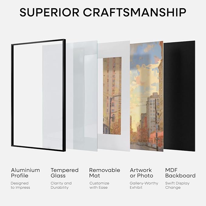 Homeforia A3 Picture Frame Black, High End Metal 11.7 x 16.5 inch Poster Frames with Mat 8.3 x 11.7 for Photo, A3 Size Frames Matted to A4 Print, 11.7x16.5 Wall Hanging Frame, Tempered Glass, Set of 3
