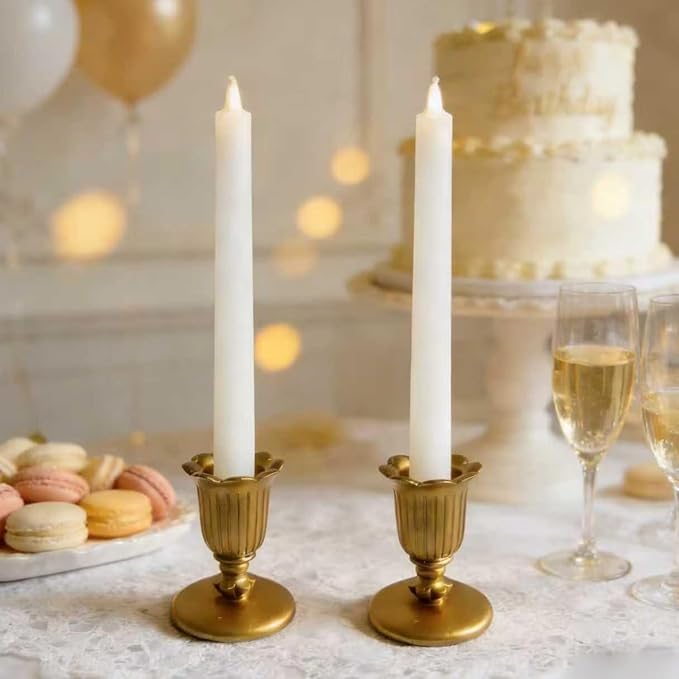 Vintage Gold Candlestick Holders, Brass Taper Candle Holders Candle Sticks Holder for Thanksgiving Dinner Table centerpieces Festive Christmas Mantel Decor Home Kitchen Fall Decorations Set of 2