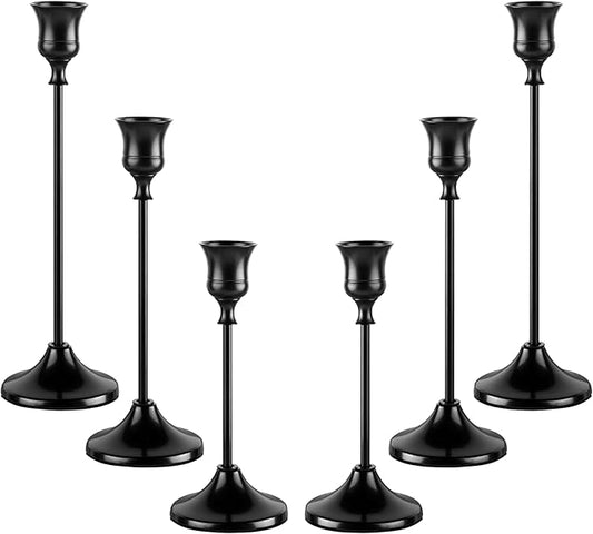 Taper Candle Holders, Tall Vintage Metal Candlestick Holders, 6 PCS Black Candle Sticks Holders for Home Decor Table Centerpiece Wedding Housewarming Festival, Black, 2 Sets (6 pcs)