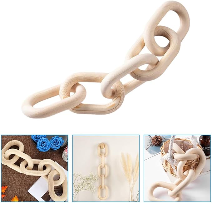Wooden Chain Link Decor Small Rustic Wood Pendant Handcrafted Hanging Ornament for Farmhouse Home Bedroom Wall Art Accent