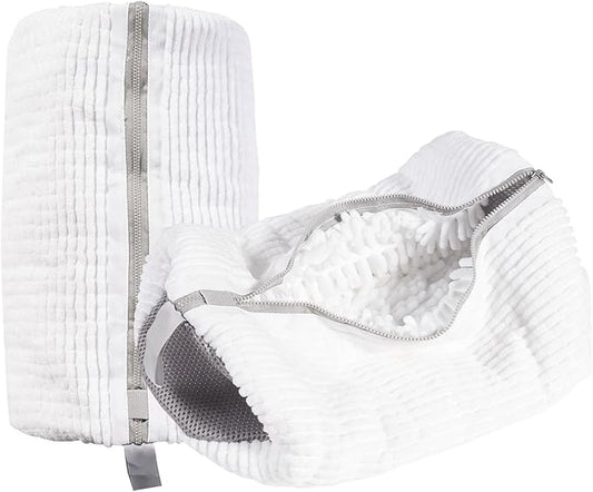 HEAVYWOOD Shoes Bag for Washing Machine Reusable Shoe Cleaning Washing Machine Bag Sturdy Anti-Rust Zipper 15.7’’*7.8’’ Shoe Laundry Bag for Washer and Dryer for Sneakers, Trainers (White, 2Packs)