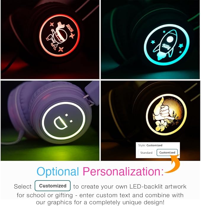 MEE audio KidJamz KJ55 Safe Listening USB-C Headphones for Children with Multicolor LED Lights, Volume Limiter, & Microphone; On-Ear Wired Kid Headset for iPhone 16, iPad, & USB Type C Devices (Black)
