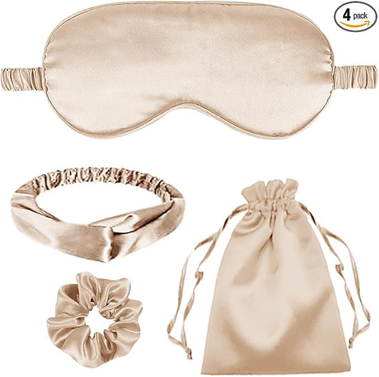 4Pcs Silk Sleep Masks Satin Eye Mask Silky Eyes Cover Blindfold Eyeshade Headband Scrunchies Pouch Bags Bridesmaid Gifts