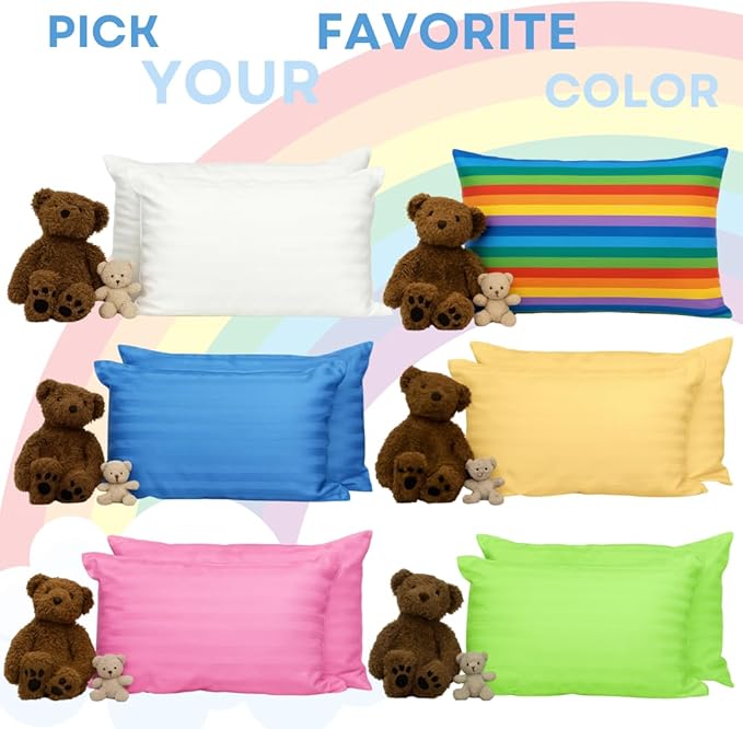 kinder Fluff Children Pillows for Bed (2X) 14x20in- The Only Kids Pillow 300T Cotton Shell & Down Alternative Fill - Travel Pillow for Children Bedding Set Sleeping Pillow Floor Bed Pillows- Blue- M