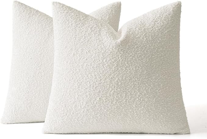 MIULEE 26x26 Decorative Euro Sham Throw Pillows for Bed Set of 2 Textured Boucle Neutral Winter Throw Pillow Covers White Accent Solid Vintage Pillowcases Sofa Livingroom Home Decor