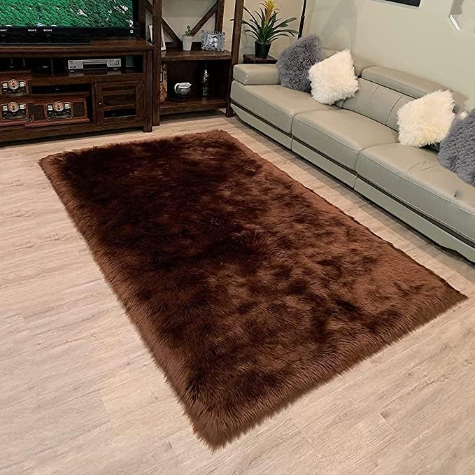 LAMBZY High Pile Super Soft Faux Sheepskin Rug (2'x3') Brown