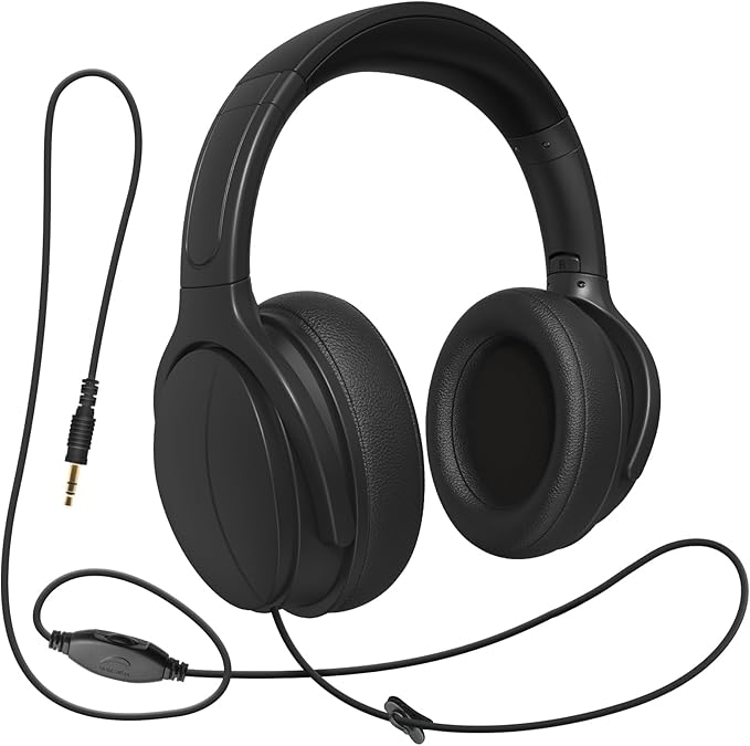 Long Cord Tv Headphones for Seniors with Volume Control Wired Over The Ear Headphone Corded Extra Long Cord Length Universal 3.5mm AUX Audio(10FT)