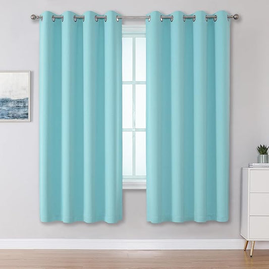 DUALIFE Aqua Curtains for Living Room Bedroom Light Blocking Window Curtains Triple Weave Room Darkening Curtain Panels Thermal Insulated Grommet Top 52X72