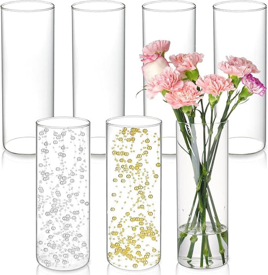 7pcs Glass Cylinder Vases for Centerpieces - 10 Inch Tall Glass Vases for Flowers, Hurricane Candle Holders Floating Candle Vase for Table Centerpiece Formal Dinners Home Decor