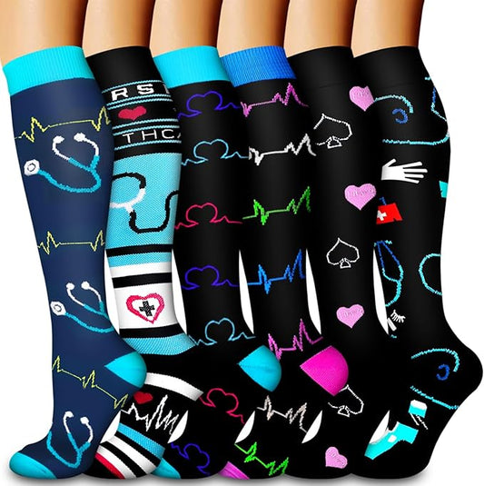 Laite Hebe Compression Socks for Women & Men Circulation(6 pairs)-Graduated Supports Socks for Running, Athletic Sports