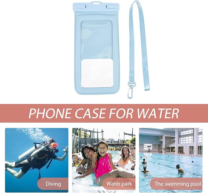 SMASOLO Waterproof Phone Pouch Floating Large Phone Protector Bag for Swimming Diving Spa with Lanyard Gray Blue