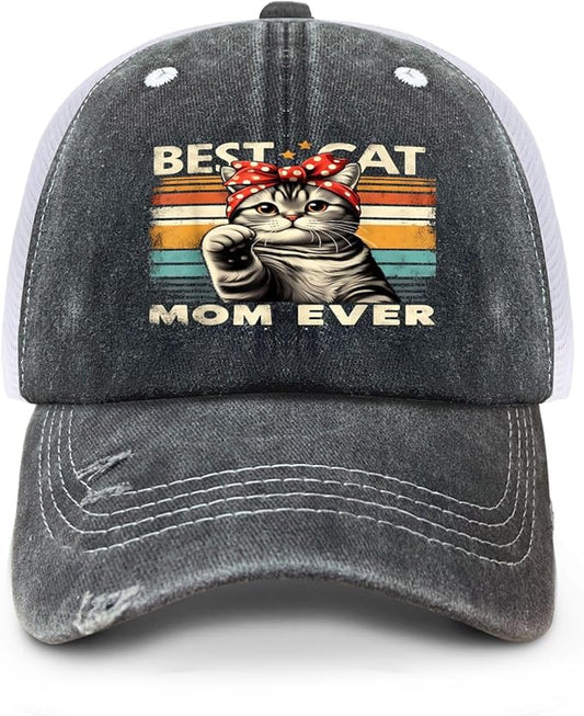 Cat Mom Proud, Cat Lover Mom Ripped Hole Paw Design hat Outdoor Cap for Grandpa