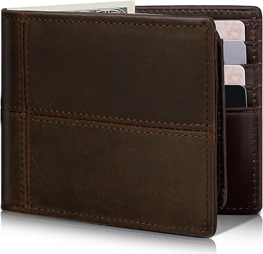 Artpaxy Mens Wallet Bifold Genuine Leather RFID Blocking Wallet for Men with 2 ID Windows 12 Card Holders 2 cash pockets 1 Gift Box