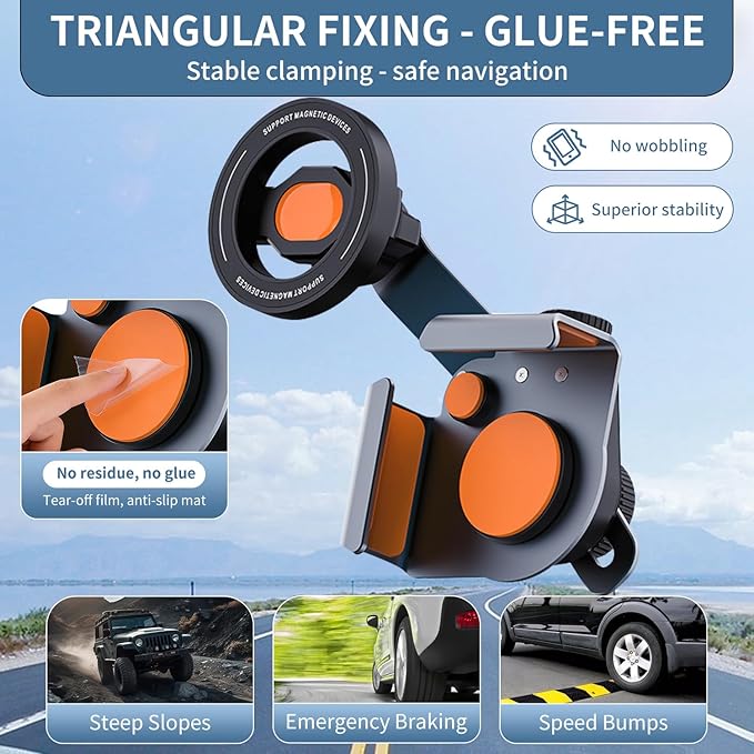 GOAKICHGO Tesla Phone Mount, Car Phone Holder for Tesla New Model Y Juniper Model 3 for Magnetic Car Mount, Magnetic Car Phone Holder fits iPhone 17 16 15 Pro Max, Tesla Accessories (Orange)