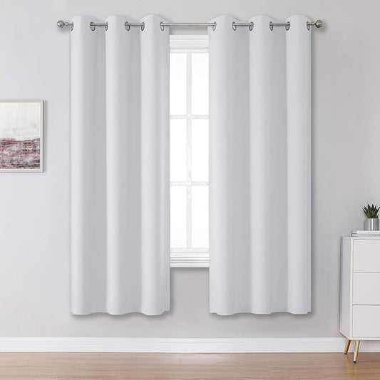 DUALIFE Greyish White Curtains 63 Inches Long Thermal Insulated Room Darkening Window Drapes for Living Room Blackout Curtain Panels for Bedroom 42x63 Inch Length 2 Panels