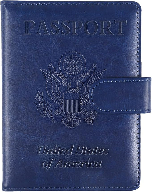 Sizobi Passport Holder for Travel,RFID Passport Cover Wallet for Women Men,Leather Passport Book Card Holder Case for International Travel Must Haves Accessories,Cruise Ship Essentials Gifts,Dark Blue