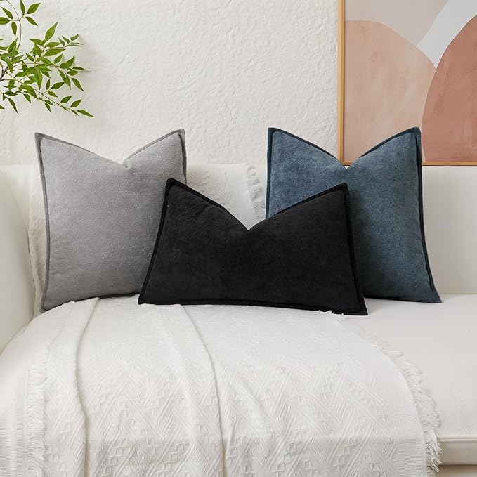 Kevin Textile Waterproof Decorative Pillow Covers Black 22x22 Inch Pack of 2 Soft Boucle Textured Euro Pillowcases Elegant Accent Pillows for Couch Sofa Chair Bed Home Decor Indoor Outdoor