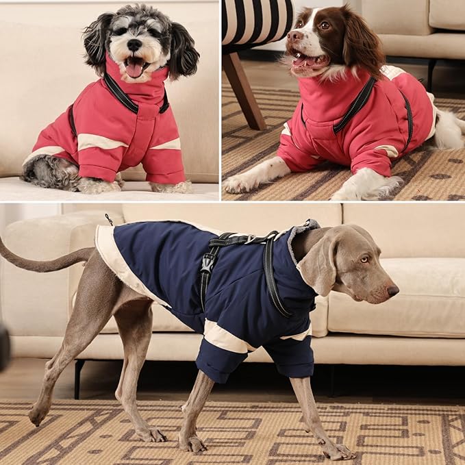 MIGOHI Snowproof Dog Jacket with Harness Reflective Small Dog Coat with Sleeves,Waterproof Fleece Winter Puffer Jacket for Dogs,Turtleneck Puppy Coats for Dogs Chilly Day,S,Pink